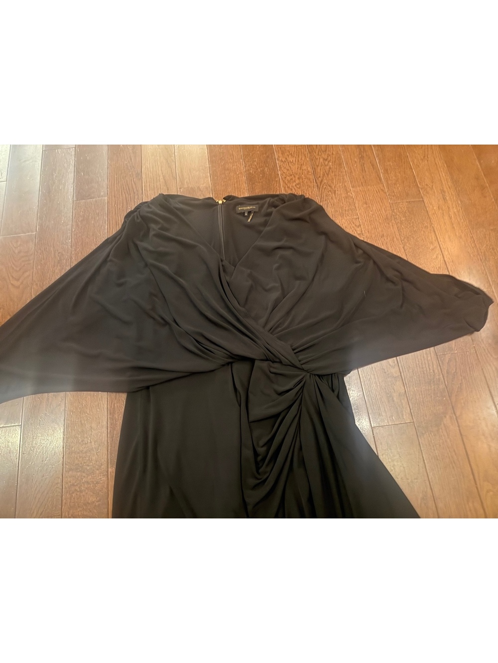 Women’s Donna Karan New York Dress Black 16 Slinky Drape Black Split Sleeve